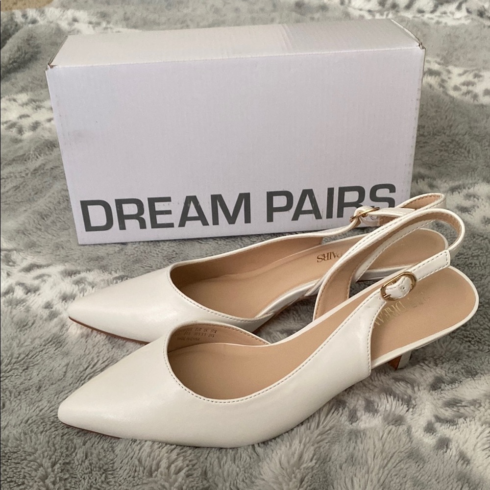 Dream Pairs Cream Slingback Heels with Pointed Toe